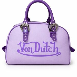 🆕️NWT Von Dutch Lilac Y2K Duffle Bag Logo Satchel MSRP $249